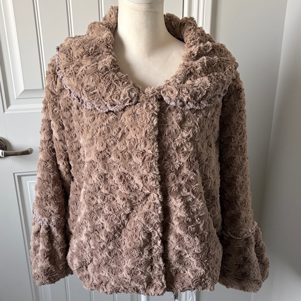 Melody Tan/Brown Teddy/Faux Fur Jacket with Bell Sleeves (size small/medium)
